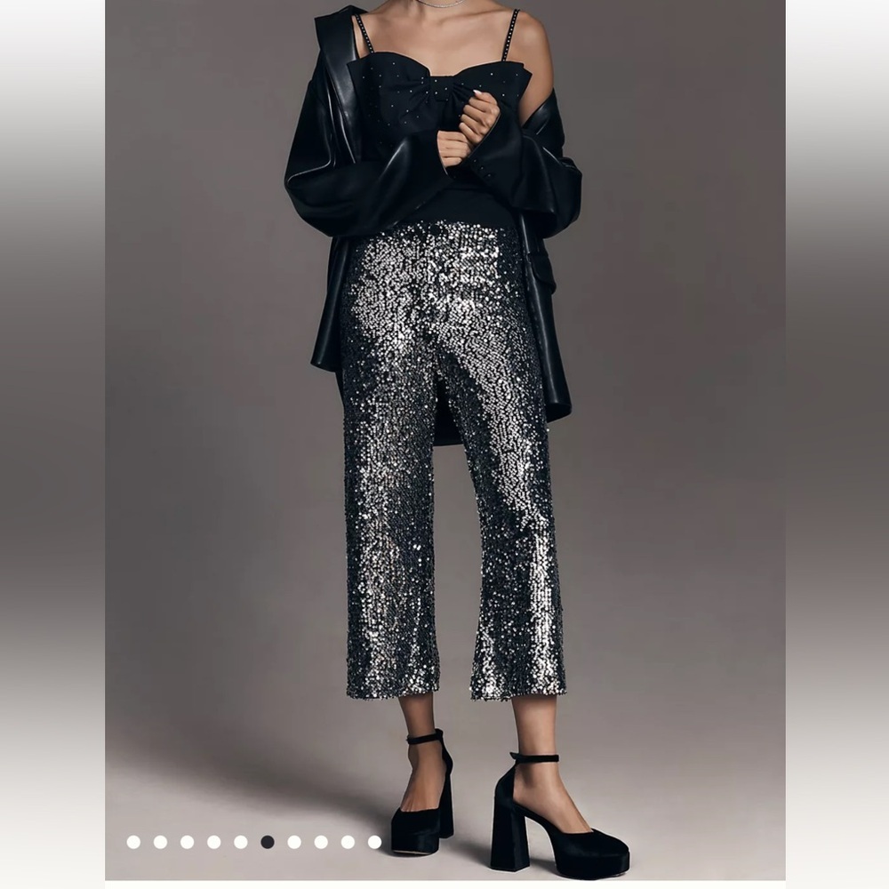 NWT Maeve Anthropologie The Colette cropped wide leg sequin pants size 25 petite